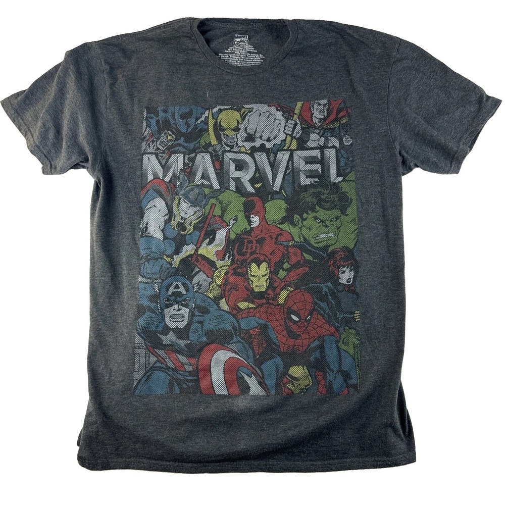 Marvel Comics Superhero Graphic T-Shirt Men's XL Gray Avengers Spider-Man